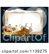 Poster, Art Print Of Santas Christmas Reindeer Sleigh In The Sky Over A Wooden Sign
