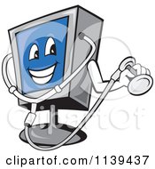 Clipart Of A Computer Monitor Mascot Holding A Diagnostics Stethoscope Royalty Free Vector Illustration