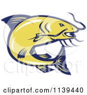 Poster, Art Print Of Retro Jumping Yellow And Blue Catfish