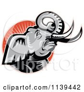 Poster, Art Print Of Retro Angry Elephant Over A Circle With Rays