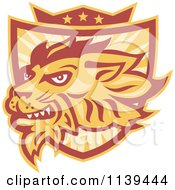 Clipart Of A Retro Lion Head Over A Shield And Crown Royalty Free Vector Illustration