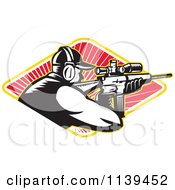 Poster, Art Print Of Retro Hunter Shooting A Rifle In A Diamond Of Rays