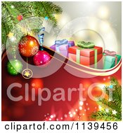 Poster, Art Print Of Christmas Background Of Gifts And Branches Over Red 2