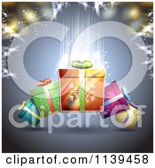 Poster, Art Print Of Christmas Background Of Gifts And Glowing Lights 2