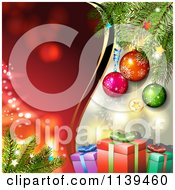 Poster, Art Print Of Christmas Background Of Gifts And Branches Over Red 1