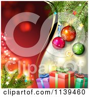 Clipart Of A Christmas Background Of Gifts And Branches Over Red 1 Royalty Free Vector Illustration by merlinul