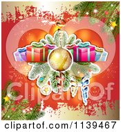 Poster, Art Print Of Christmas Background Of Gifts And Branches Over Red 3