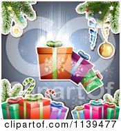 Poster, Art Print Of Christmas Background Of Glowing Gifts And Branches 1