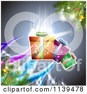 Clipart Of A Christmas Background Of Glowing Gifts And Branches 2 Royalty Free Vector Illustration