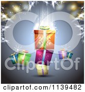 Clipart Of A Christmas Background Of Gifts And Glowing Lights 3 Royalty Free Vector Illustration