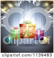 Clipart Of A Christmas Background Of Gifts And Glowing Lights 4 Royalty Free Vector Illustration