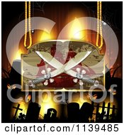 Poster, Art Print Of Pirate Ship And Crossed Sword Sign Over A Cemetery With Creepy Eyes