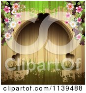 Poster, Art Print Of Wood Background With Flowers And Green Grunge