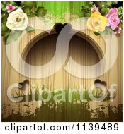 Poster, Art Print Of Wood Background With Roses And Green Grunge 1