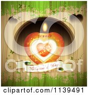 Poster, Art Print Of Valentines Day Heart Candle And Banner Over Wood With Green Grunge