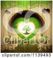 Poster, Art Print Of Valentines Day Tree Heart And Deer Over Wood With Green Grunge