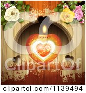 Poster, Art Print Of Valentines Day Heart Candle And Roses Over Wood With Orange Grunge