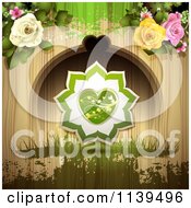 Clipart Of A Valentines Day Heart And Roses Over Wood With Green Grunge Royalty Free Vector Illustration