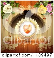 Poster, Art Print Of Valentines Day Heart And Roses Over Wood With Orange Grunge