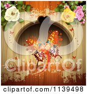 Poster, Art Print Of Valentines Day Heart Butterfly And Roses Over Wood With Orange Grunge