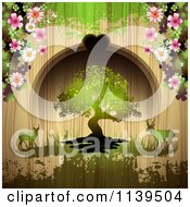Clipart Of A Tree And Deer Over Wood With Green Grunge Royalty Free Vector Illustration by merlinul