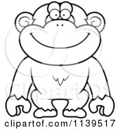 Cartoon Clipart Of A Black And White Chimp Monkey Vector Outlined Coloring Page