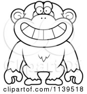 Cartoon Clipart Of A Black And White Grinning Chimp Monkey Vector Outlined Coloring Page