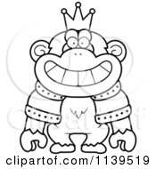 Cartoon Clipart Of A Black And White King Chimp Wearing A Crown And Robe Vector Outlined Coloring Page
