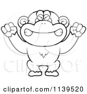 Cartoon Clipart Of A Black And White Mad Chimp Monkey Vector Outlined Coloring Page