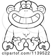 Cartoon Clipart Of A Black And White Sitting Chimp Monkey Vector Outlined Coloring Page