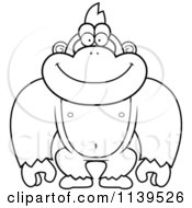 Cartoon Clipart Of A Black And White Gorilla Monkey Vector Outlined Coloring Page