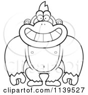 Cartoon Clipart Of A Black And White Smiling Gorilla Monkey Vector Outlined Coloring Page