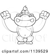 Cartoon Clipart Of A Black And White Mad Gorilla Monkey Vector Outlined Coloring Page