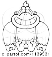 Cartoon Clipart Of A Black And White Sitting Gorilla Monkey Vector Outlined Coloring Page