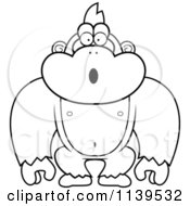 Cartoon Clipart Of A Black And White Shocked Gorilla Monkey Vector Outlined Coloring Page