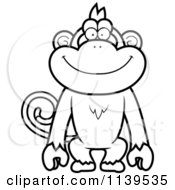 Cartoon Clipart Of A Black And White Happy Monkey Vector Outlined Coloring Page