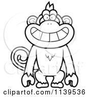 Cartoon Clipart Of A Black And White Smiling Monkey Vector Outlined Coloring Page