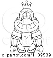 Cartoon Clipart Of A Black And White King Orangutan Wearing A Crown And Robe Vector Outlined Coloring Page