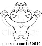 Cartoon Clipart Of A Black And White Mad Orangutan Monkey Vector Outlined Coloring Page