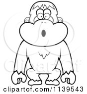 Cartoon Clipart Of A Black And White Shocked Orangutan Monkey Vector Outlined Coloring Page