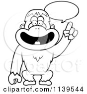 Cartoon Clipart Of A Black And White Smart Orangutan Talking Vector Outlined Coloring Page
