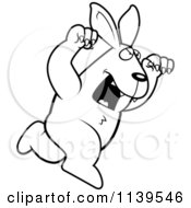 Cartoon Clipart Of A Black And White Attacking Rabbit Vector Outlined Coloring Page