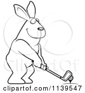 Poster, Art Print Of Black And White Golfing Rabbit Holding The Club Against The Ball On The Tee