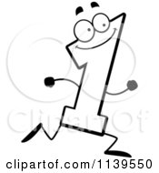 Cartoon Clipart Of A Black And White Running Number One Vector Outlined Coloring Page by Cory Thoman