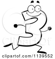 Cartoon Clipart Of A Black And White Running Number Three Vector Outlined Coloring Page by Cory Thoman