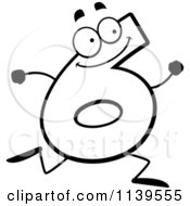 Cartoon Clipart Of A Black And White Running Number Six Vector Outlined Coloring Page by Cory Thoman