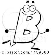 Cartoon Clipart Of A Black And White Running Letter B Vector Outlined Coloring Page