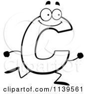Cartoon Clipart Of A Black And White Running Letter C Vector Outlined Coloring Page