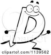 Cartoon Clipart Of A Black And White Running Letter D Vector Outlined Coloring Page