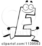 Cartoon Clipart Of A Black And White Running Letter E Vector Outlined Coloring Page